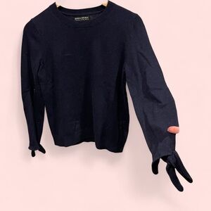 Cute Banana Republic navy bow tie cuff marino wool light sweater office casual